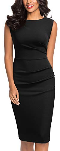 Miusol Women's Retro Ruffle Style Slim Work Pencil Dress(X-Large, Black)