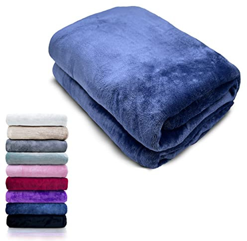 HTE Manta Microfibra Suave para Sofá y Cama, Super Caliente para Adulto y Niño,Sin Arrugas (Azul Marino, 160 x 220 cm)