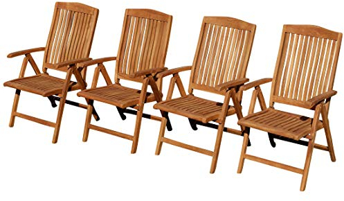 ALEOS. Teak Design Hochlehner Gartensessel Gartenstuhl Sessel Holzsessel Klappsessel Gartenmöbel Holz sehr robust 7fach-verstellbar Modell: Tobago, Größe:4 Stück
