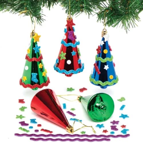 Baker Ross AX442 Christmas Tree Bauble Mix & Match Kits - Pack of 6, Christmas Tree Ornaments for Creative Art and Craft Activities to Paint and Decorate