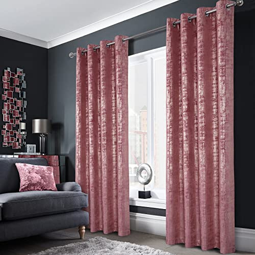 always4u Soft Velvet Curtains 100% Blackout for Window for Bedroom Thermal Gold Foil Printed Shining Luxury Window Treatment Drapes for Living Room 1 Pair Pink 46 * 54