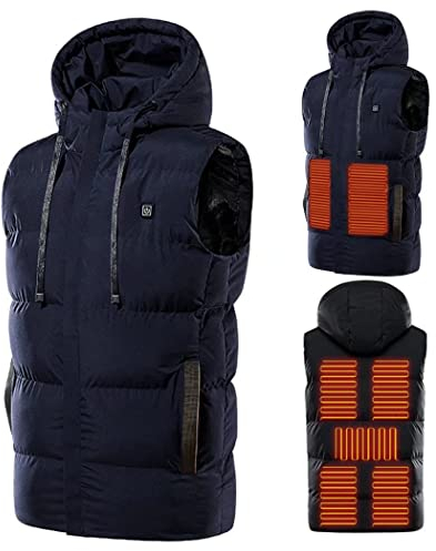 Shuanghao Men-Women's Electric-Heated Body-Heating Gilet - Winter Warmer With Hood Clothes Clothing Vest Jacket USB 5V Charging/Power Bank,7 Heat Pad, 3 Temperature,for Men/Women Ladies USB Blue XL