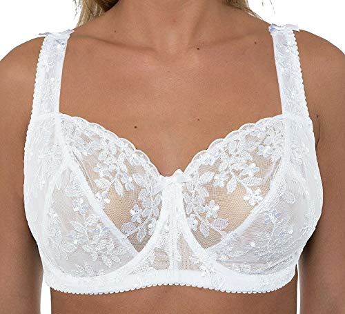Womens Plus Size Lace Full Coverage Firm Hold Non Padded Underwired Full Cup Bra White