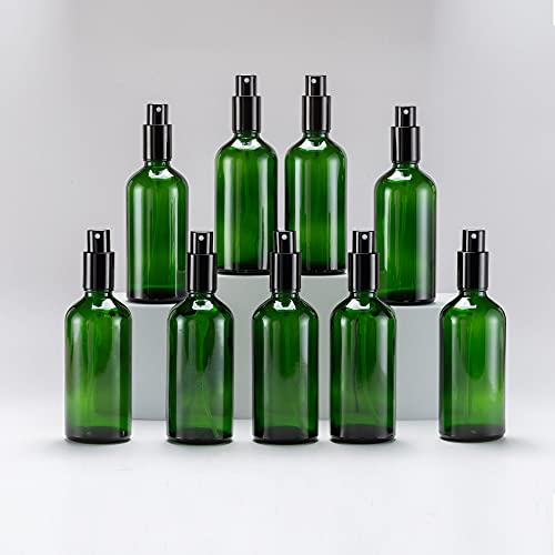 YIZHAO Flacon Spray Vide 100ml, Vert Bouteille Spray Verre, avec Brouillard de Pulverisateur Fine, pour Huiles Essentielles, Aromathérapie, Parfums, Nettoyage, Voyage, Pharmacie – 9Pcs