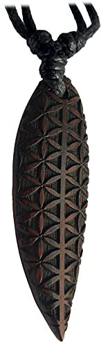 viva-adorno Halskette Surfbrett Holzanhänger graviert Baumwollband Surfer Kette Länge verstellbar HK30g, D5 Blüten Tribal