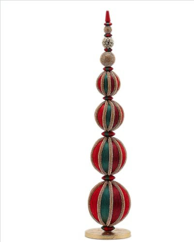 EDG Albero di Natale in Tessuto con Strass Stile Shabby Chic Colore Rosso/Borgogna/Verde/Oro H75 D16 Taglia : 75cm