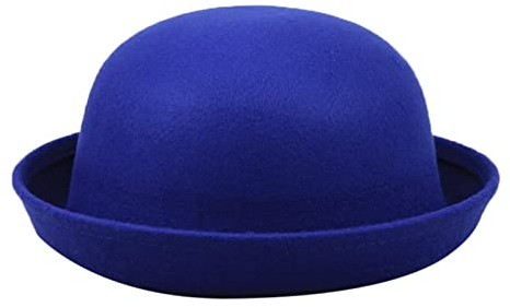 Kette Blaues Eleganter Solider Hut für Erwachsene mit aufrollbarer Krempe, Panama-Melone, Fischerhut, Herren-Damen, Klassische Wolle, runde Melone (Blue, One Size)