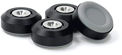 Dynavox Highend Dual-Absorber set di 4 unità, disaccoppiatori in alluminio con due ammortizzatori in silicone, supporto in acciaio inossidabile per altoparlanti e rack, nero