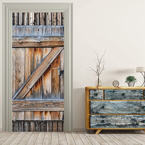 VIRANDA Türtapete Selbstklebend TürPoster 3D - Holztür - Türaufkleber Türfolie für Tür verschönern deko 77x200cm