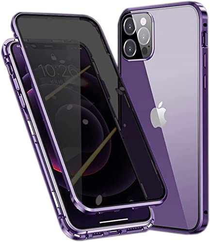 Anti-Peep Magnetische Adsorption Hülle für iPhone 14 Pro, Anti-Spy Handyhülle 360 Grad Metall Case Privat Screen Schutz doppelseitige Gehärtetes Glas Schutzhülle Anti-Spähen Case Cover,Dunkellila
