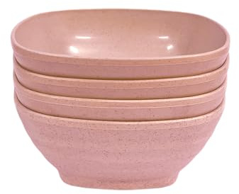 20 OZ Unbreakable Cereal Bowls Set of 4, Wheat Straw Fiber Rice Bowl, Reusable Square Soup Bowls, Stackable Pinch Bowl for Side Dish Noodle Oatmeal Salad, Dishwasher Safe (Pink)