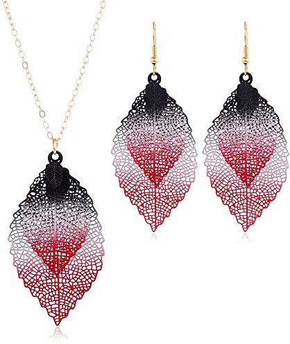 YAZILIND Halskette Ohrringe Set Schmuck Lagenlook Frauen Blätter Ethnisch Bohemian Vintage Sets (Schwarz)