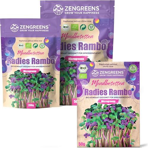 ZenGreens® - Bio Radieschen Sprossen Samen - Wähle zwischen 10g, 200g und 500g - Radieschen Bio Saatgut - Keimrate von >96% - China Rose - Rosa Rettich - Keimsprossen Samen - Microgreens