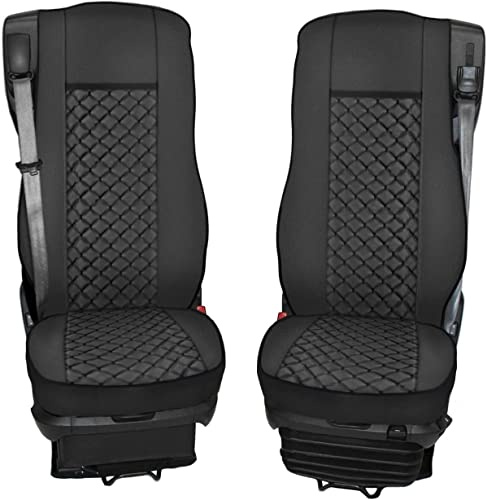 Sitzbezüge Satz Öko-Leder 1+1 Für LKW Sitzauflagen Schonbezüge Passform Für XF CF LF 106 Euro 6 Schwarz