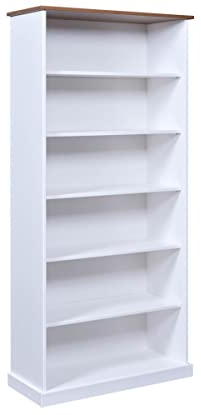 Inter Link – Bücher Regal - Buffet-Schrank – Geschirrschrank – Esszimmerschrank – Sideboard - Regal - Landhausstil – Kiefer Massivholz FSC – 5 offene Regale - 90 x 38,1 x 190 cm – Westerland 5 – Weiß