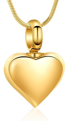 Minicremation Cremation Heart Urn Necklace Ashes Jewelry for Women Men Keepsake Pendant Memorial Locket Ash Holder (Gold-A)