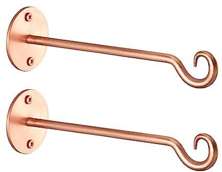 Monarch Abode Wall Mount Plant Hook Premium Metal Decorative Hanging Bracket for Plants Bird Feeders Planters Home Decor, Heavy Duty, 7.5 inch, Set of 2, Brushed Copper Finish
