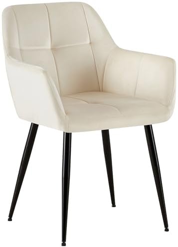 CLP Besucherstuhl Emia Mit Samtbezug I Polsterstuhl Mit Robustem Metallgestell I Küchenstuhl Mit Bodenschonern, Farbe:Creme, Material:Samt