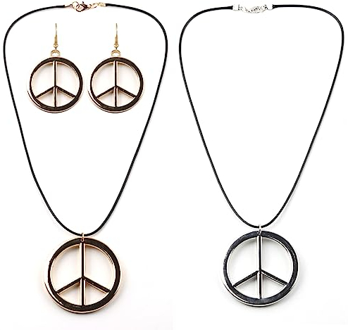 YATEICBC- 4 Pcs Hippie und Friedenszeichen Ohrringe Halskette 60er 70er Jahre Halskette Kleidung Accessoires Schmuck Karneval Karneval Themen Party Feier