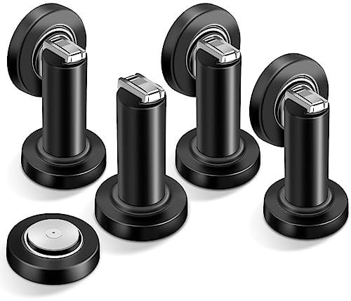Door Stoppers, Magnetic Door Stop, Heavy Duty Stainless Steel Door Catch, Wall/Floor Mount, Black, 4 Pack