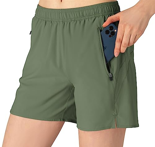 donhobo Damen Sport Shorts Sommer Kurze Hose Schnell Trocknend Fitness Yoga Shorts Gym Jogging Training Sporthose (Armeegrün, XXL)