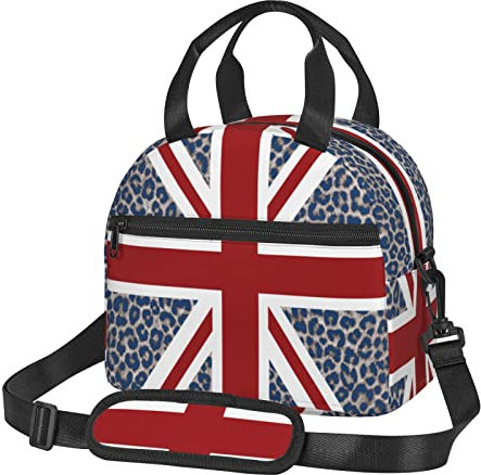 BAAROO Coole Lunch-Tasche, Union Jack, Leopardenflagge, langlebig, isoliert, wiederverwendbar, mit Schultergurt