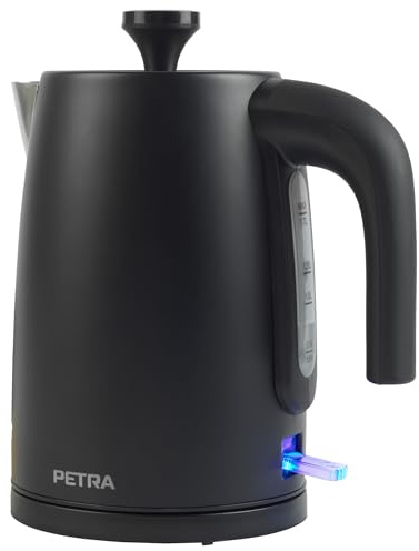 Petra PT5632MBLKVDE Elektrische Wasserkocher - BPA-Frei, schnelles Kochen, Fenster mit Wasserstandsanzeige, Anti-Kalk-Filter, Trockengehschutz, Strix-Controller, schwenkbare Basis, 1,7 L, 3000W