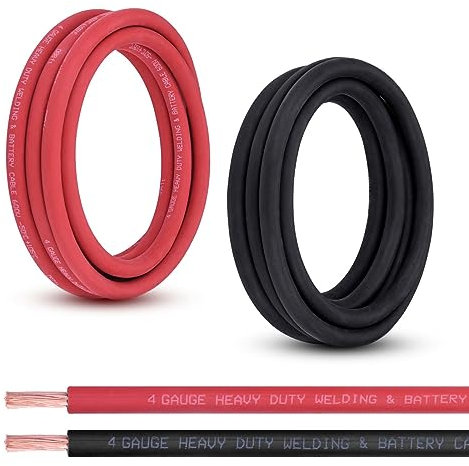 Shirbly 4 Gauge Battery Cable, 3 Meters Red + 3 Meters Black 4 AWG Pure Copper Wire Welding Cable, Flexible EPDM Insulation Jacket, for Automotive, Battery, Solar, Marine and Generator