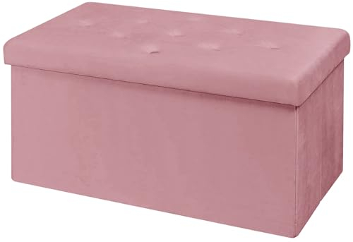 BRIAN & DANY Ottoman Storage Box Velvet Foldable Storage Ottoman Bench with Highly Elastic Sponge Filling for Living Room, 80 x 40 x 40 cm, Hot Pink