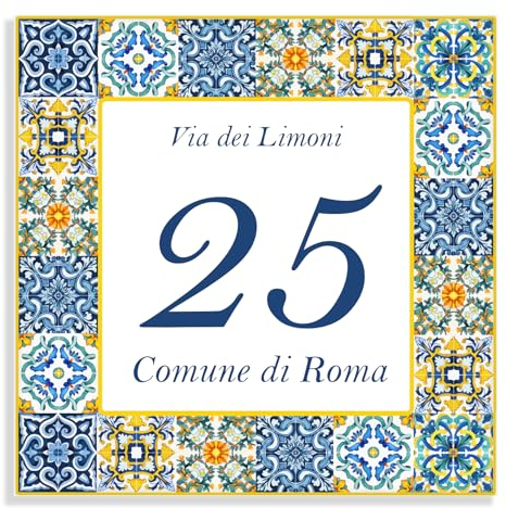 Stileitaliano numero civico personalizzato piastrella ceramica decorazione limoni costiera Amalfi (Stile C)