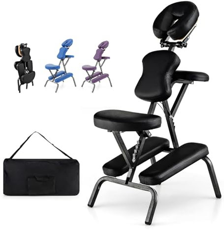 RELAX4LIFE Chaise de Massage Pliante Hauteur Réglable 110-120 CM, Chaise de Thérapie Portable Ergonomique avec Siège Rembourré, Sac de Transport, Charge 150 KG pour Tatouage Spa Esthéticienne (Noir)