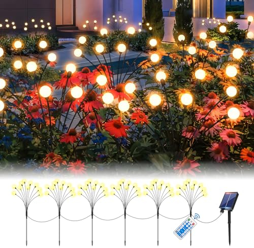RJEDL 6 Stück Solar Lichterkette Aussen, Upgraded Solarlampen für Außen Garten, Schwanken im Wind, 60 LED Wasserdicht Glühwürmchen Solarleuchten Außen für Patio Weg Hochzeit Party Outdoor Deko