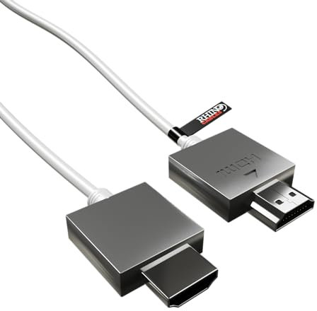 rhinocables - Super SLIM HDMI Cable | Ultra Thin 4.5mm Design | 4K UHD & 3D Support | ARC Compatible | High-Speed with Ethernet | Ideal for Gaming, Xbox, Playstation, HDTV, White, 3m