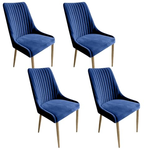 Meble Ares 4er Set Esszimmerstühle Massimo - 48 x 52 x 100 cm Esstisch Stühle - Stühle Esszimmer - Küchenstühle, Wohnzimmerstühle - Polsterstuhl Esszimmer - Buchenholz, Samt Dunkelblau, Holz