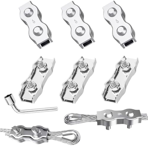 Serre Cable Acier Duplex Clips M6 6pcs Serre Cable Inox 6mm Pour Les Chantiers de Construction et Les Navires corde à linge (M6)
