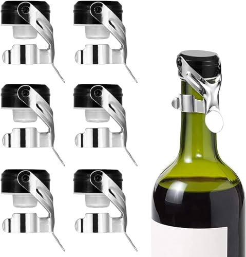 6 Stück Sektflaschenverschluß, Flaschenverschlüsses Set, Sektflaschenverschluss Edelstahl, Weinverschluss Champagner Verschluss, Sektverschluss, Wiederverwendbar Sektflaschenverschluss zum Versiegeln