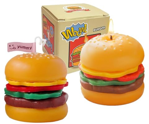 Burger-Duftkerze, niedliche dekorative Lebensmittelkerze, handgefertigt, kreative Kerze für Party, Heimdekoration und Geschenk, leckerer Kaffee-Milchduft, 2 Stück