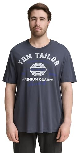 Tom Tailor Herren 1037735 T-Shirt Aus Baumwolle Mit Logo-Print, 10306 - Blueish Grey, XL EU