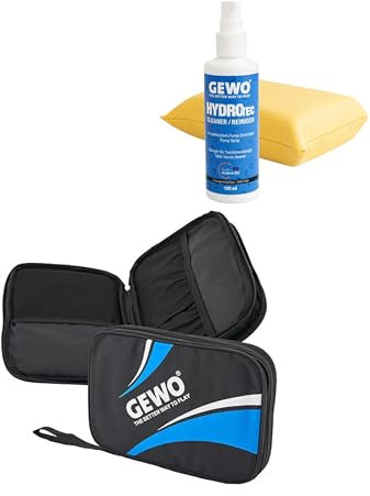 Bundle aus GEWO Doppelhülle Master - Tischtennisschläger-Hülle für 2 Schläger - Tischtennis-Tasche mit gepolsterten Fächern - 32cm blau + Gewo HydroTec Tischtennis Reinigungsset für Beläge, 100ml