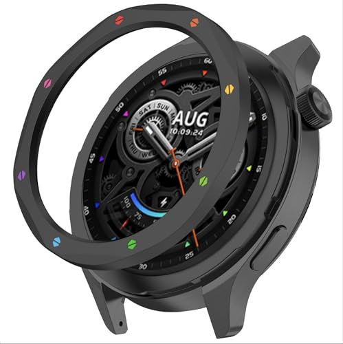 GIOPUEY Acero Inoxidable Anillo para Xiaomi Watch S4/Watch S3, Bezel Styling Ring Adhesive Cover Protector Anti arañazos y colisiones - C-Black