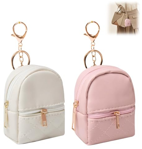 2 Stück Mini-Rucksack, Schlüsselanhänger, Schlüsselanhänger, kleiner Rucksack, Mini-Tasche, Schlüsselanhänger, kreativ, niedlich, Mini-PU-Münzgeldbörse, geeignet für Lippenstift-Tasche, Kartenhalter