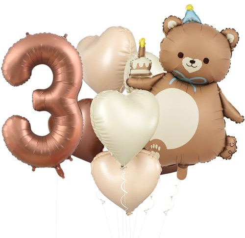 KOBOKO Bär Geburtstagsdeko 3 Jahre Junge Mädchen, Bären Luftballons Geburtstag 3 Jahre Junge, Helium Ballon 3 Geburtstag Junge, Bär Luftballon 3 Jahre Junge Mädchen, Herz Folienballon 3. Geburtstag