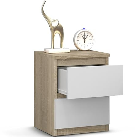 Beneli Nachttisch Sonoma Mix 30x30x40 cm, Beistellschränkchen mit 2 Schubladen, Stilvolles Kleinmöbel für Schlafzimmer, Wohnzimmer & Flur, Elegantes Design in Holzoptik