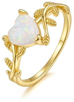 EVER FAITH 925 Sterling Silber erstellt Edelstein weißes Herz Opal Statement Ringe, zierlich Gold Rebe Blatt Hochzeit Versprechen Band Ring Geburtstag Schmuck für Damen