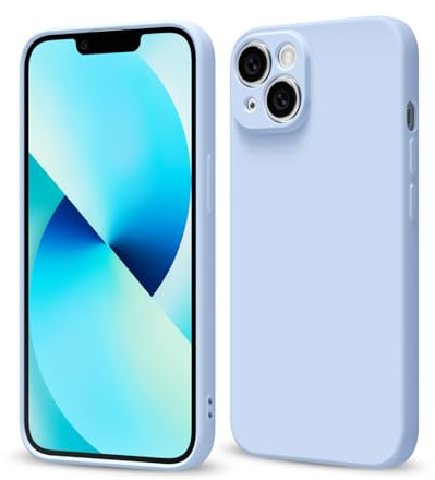 Svaove for iPhone 13 Phone Case Liquid Silicone, Thin Ultra Slim Minimalist Phone Cover, Girly Cute Plain Bright Solid Color Matte Soft Rubber Jelly Gel Plastic TPU Bumper, Light Blue