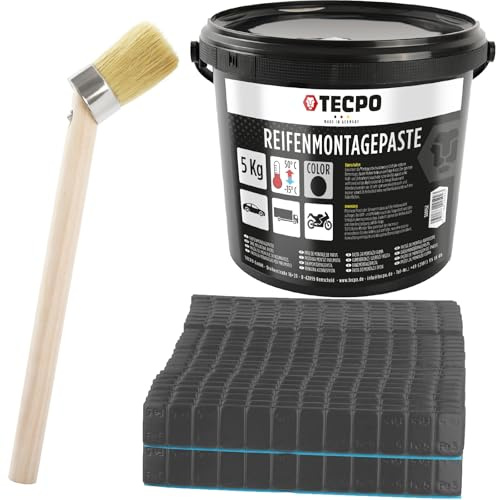 TECPO Reifenmontage Set inkl. Reifenmontagepaste 5 Kg, Auswucht Klebegewichte schwarz 600x 5g und Montagepinsel Reifen Montage Satz