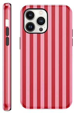 Coalbooliy Custodia per iPhone 13 Pro Max 6,7'', Aesthetic Summer Striped Righe Motivi Print Femmina Conchiglie Disegno 2 in 1 Cover Antiurto Anticaduta Protettiva Bumper Ragazza Silicone Case, Rosso