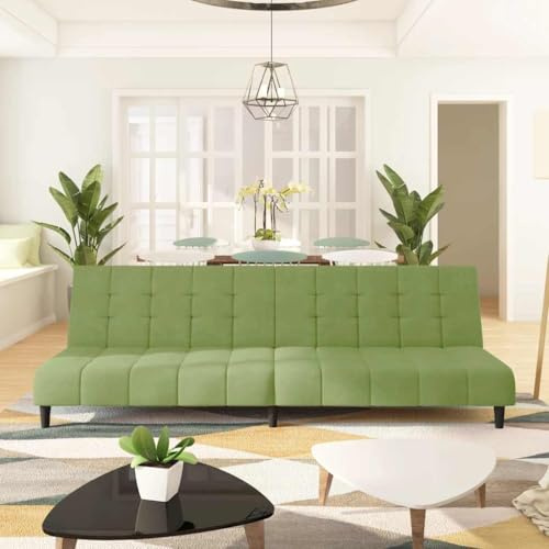 Teenpull Schlafsofa 2-Sitzer Hellgrün Samt, Verwandlungssofa mit Holzrahmen, Komfortable Schlafcouch für Gäste, 200x84.5x69 cm, Vielseitig einsetzbar