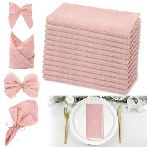 Stoffservietten Rosa, 12er Set Baumwollstoffservietten 42x42cm Stoffserviette Baumwolle Servietten Tischdekoration Servietten Wiederverwendbare Tischservietten Stoff für Hochzeit Geburtstag Abendessen