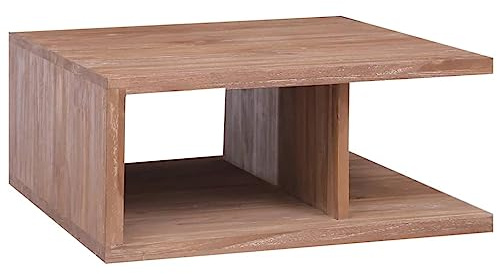 Yisssmeng Couchtisch 70x70x30 cm Massivholz Teak C-Form Kolonial-Stil Sofatisch mit Stauraum Kleiner Beistelltisch für Wohnzimmer und Flur